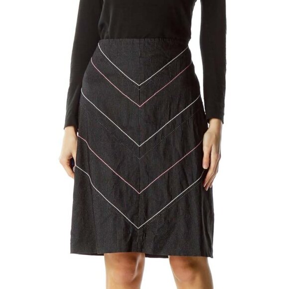 Poleci Black White Pinstripe A-Line Skirt - Picture 1 of 3